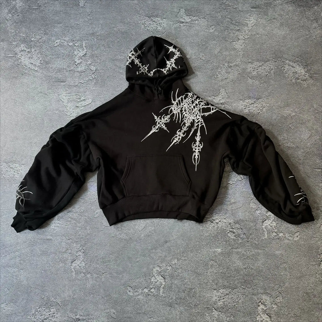 Y2k Round Neck Long Sleeved Hoodie Streetwear Oversized Hip-Hop Vintage Punk Printing Sweatshirt Winter Fall School Oot Outfit