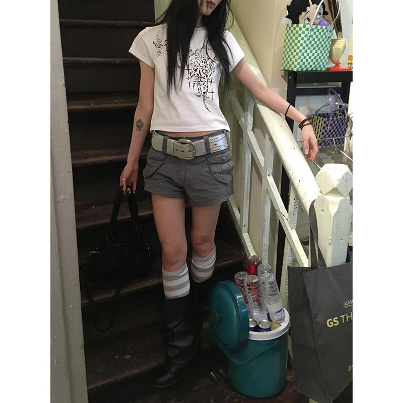 Y2K 2000S Cargo Shorts Women Harajuku Streetwear Baggy Shorts Summer Vintage Gyaru Aesthetic Pockets Casual Hot Short Pants New