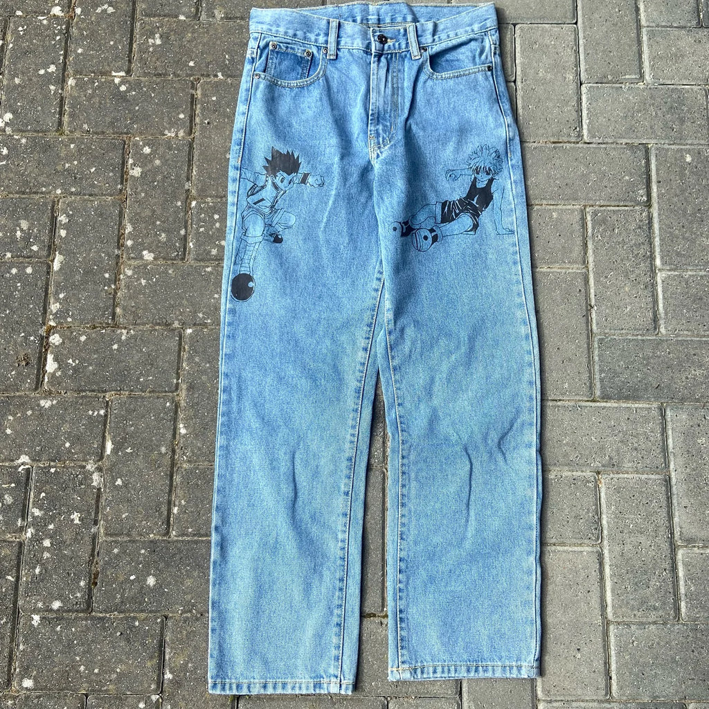 Y2k Anime Baggy Denim Trend Hand Drawn Printed Pattern New Men Women Pants Hip Hop Retro Harajuku Streetwear Unisex Casual Jeans