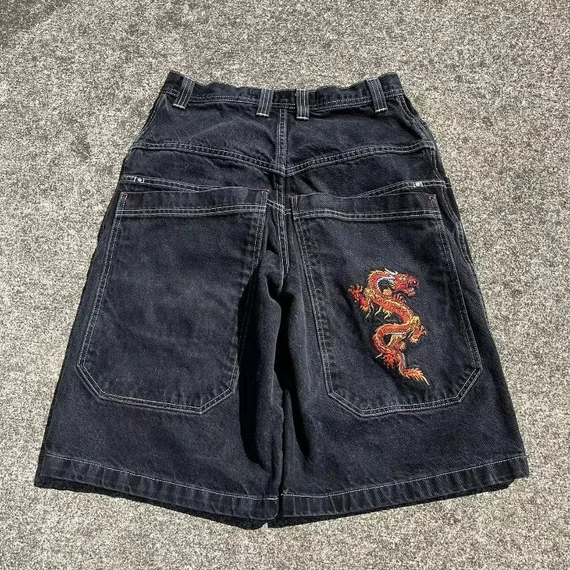 Y2K Baggy Shorts Gothic American Pocket Printing Denim Gym Shorts 2000s Vintage Streetwear Hip Hop Men Women Basketball Shorts