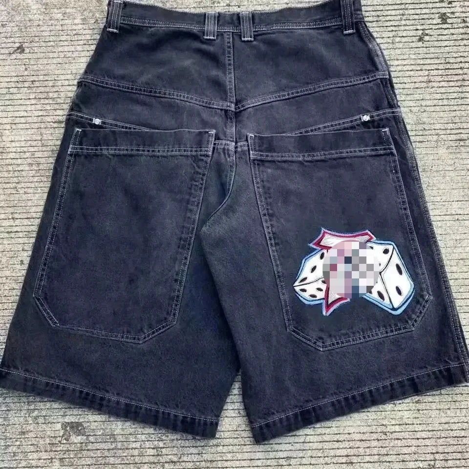 Y2K Baggy Shorts Gothic American Pocket Printing Denim Gym Shorts 2000s Vintage Streetwear Hip Hop Men Women Basketball Shorts