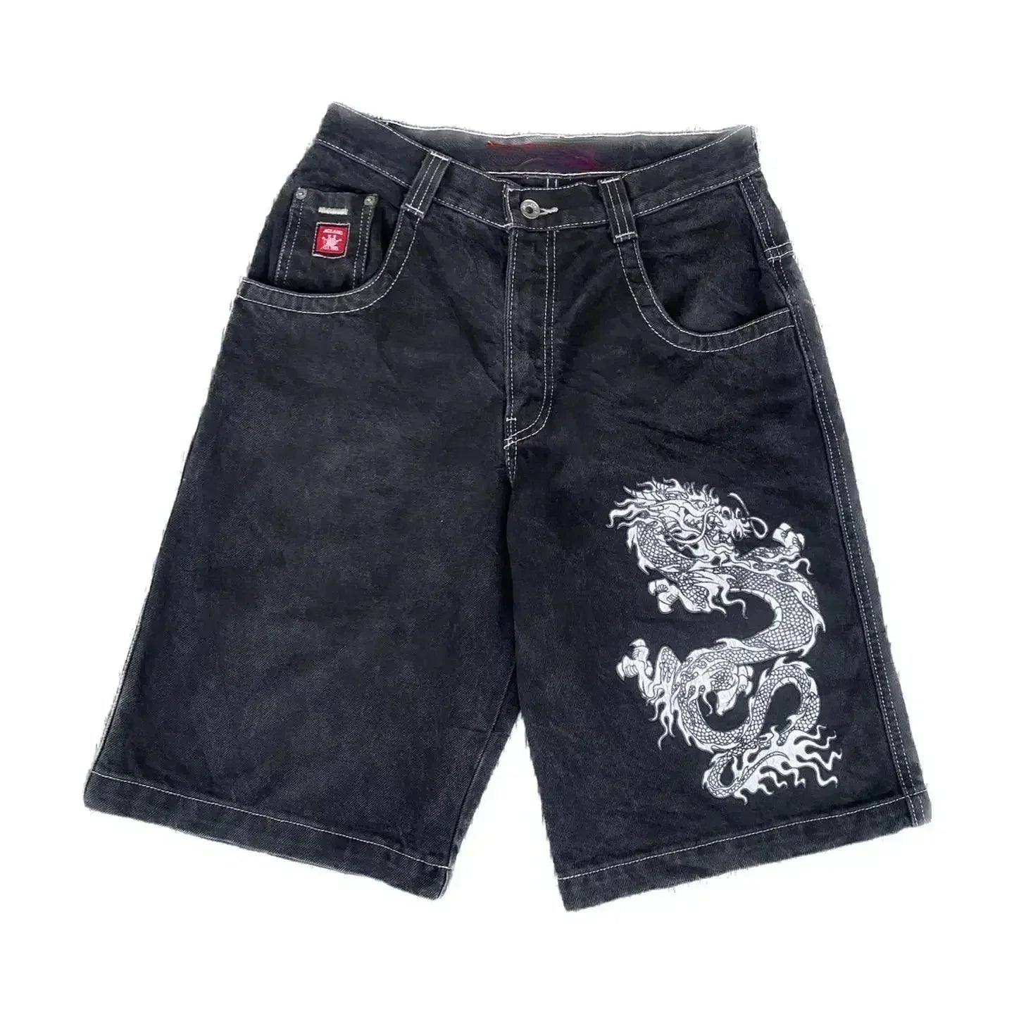 Y2K Baggy Shorts Gothic American Pocket Printing Denim Gym Shorts 2000s Vintage Streetwear Hip Hop Men Women Basketball Shorts