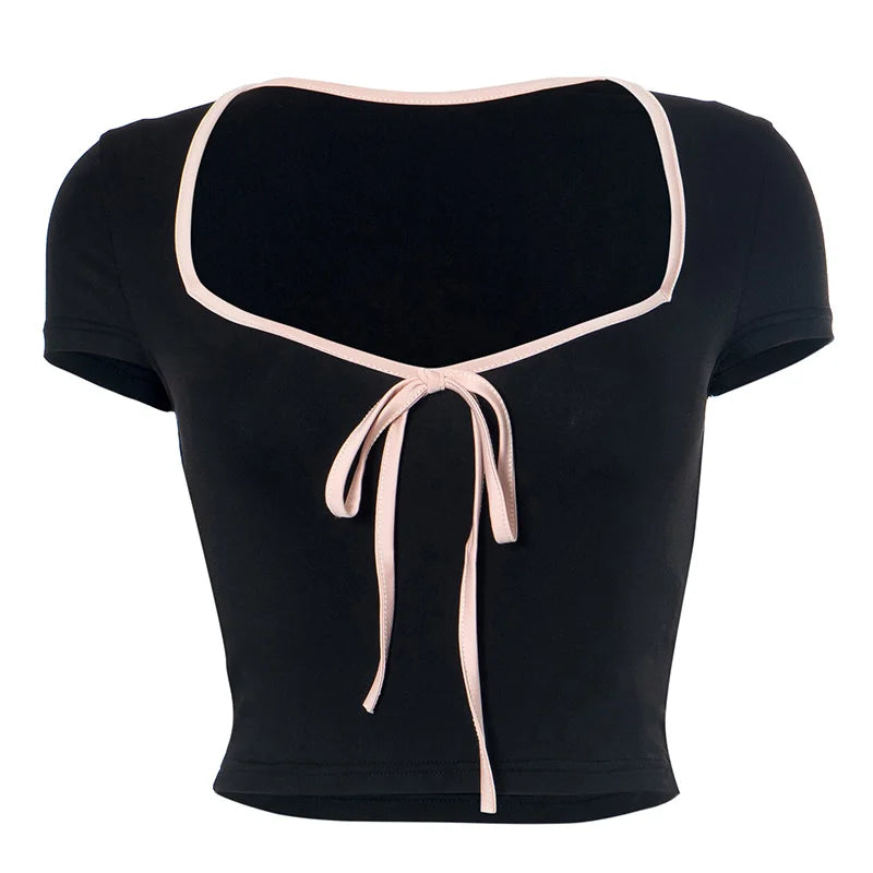 Y2k Summer Crop Top Bow Baby Tees