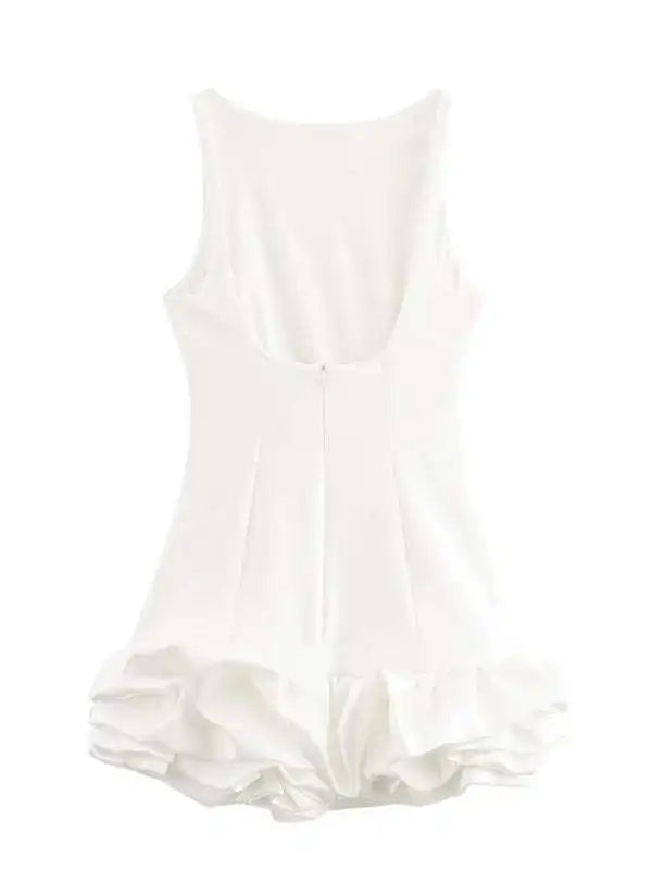 Chic Y2K Sleeveless Backless Mini Dress For Women Elegant Ruffled Hem Folds Short Sundress Holiday Lady Evening Party Vestidos