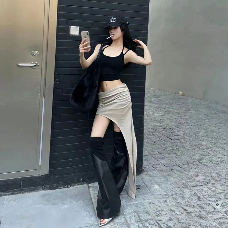 Asymmetrical Skirts For Women Y2k Clothes Solid Color Conjuntos De Falda Sexy Mujer Slim Jupe Femme Été Korean Fashion Clothing