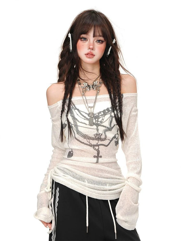 American Hot Girl Sle Long Sve T-irt Women's Slim Fit Me Print Top Summer Cool Feeling Polyester Fiber Casual Wear