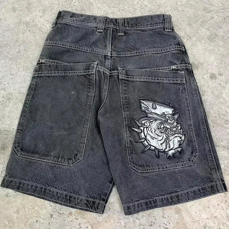 Y2K Baggy Shorts Gothic American Pocket Printing Denim Gym Shorts 2000s Vintage Streetwear Hip Hop Men Women Basketball Shorts