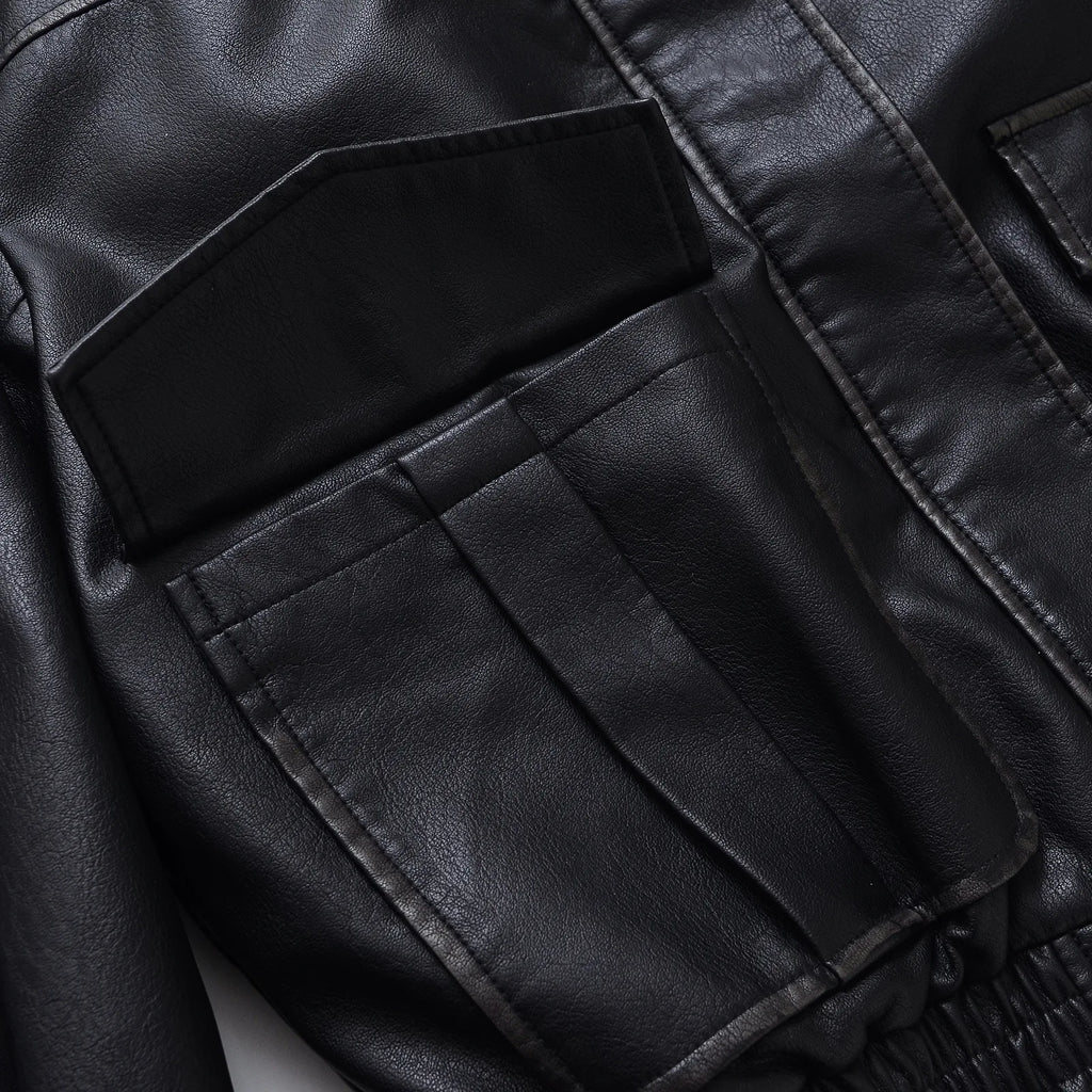 Faux Leather Women Jackets Pu Coats Turn Down Collar Coat Casual Loose Y2k Streetwear Splice Work Jacket Autumn Winter 2025
