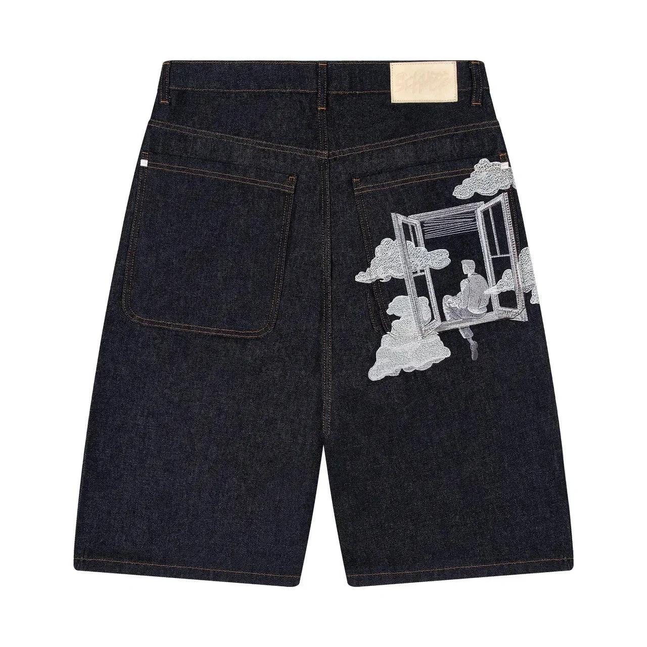 Fashion Cherry Blossom Pocket Embroidery Jeans Shorts Men Women Retro Baggy Black Denim Short Y2k Jorts Hip Hop Streetwear Pants