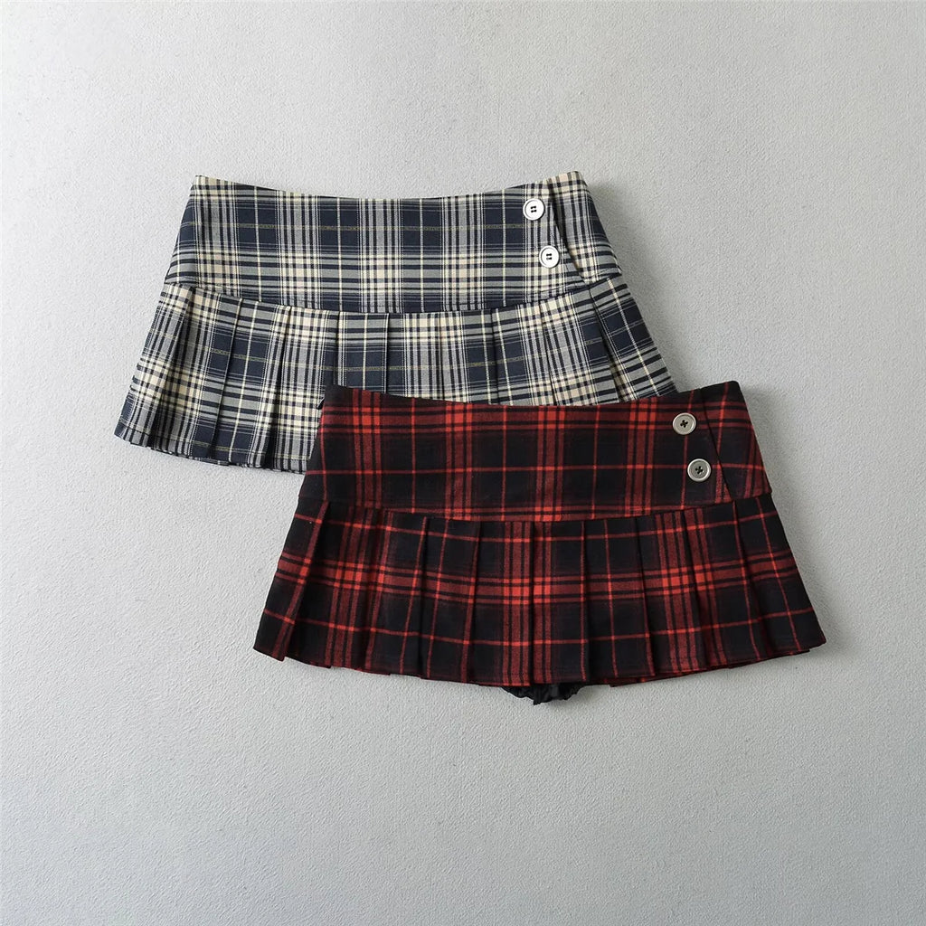 Summer Mini Skirts For Woman Graduation Seaon Red Plaid Skirts Women Y2k Skirts Vintage Clothes Pleated Skirts Preppy Style