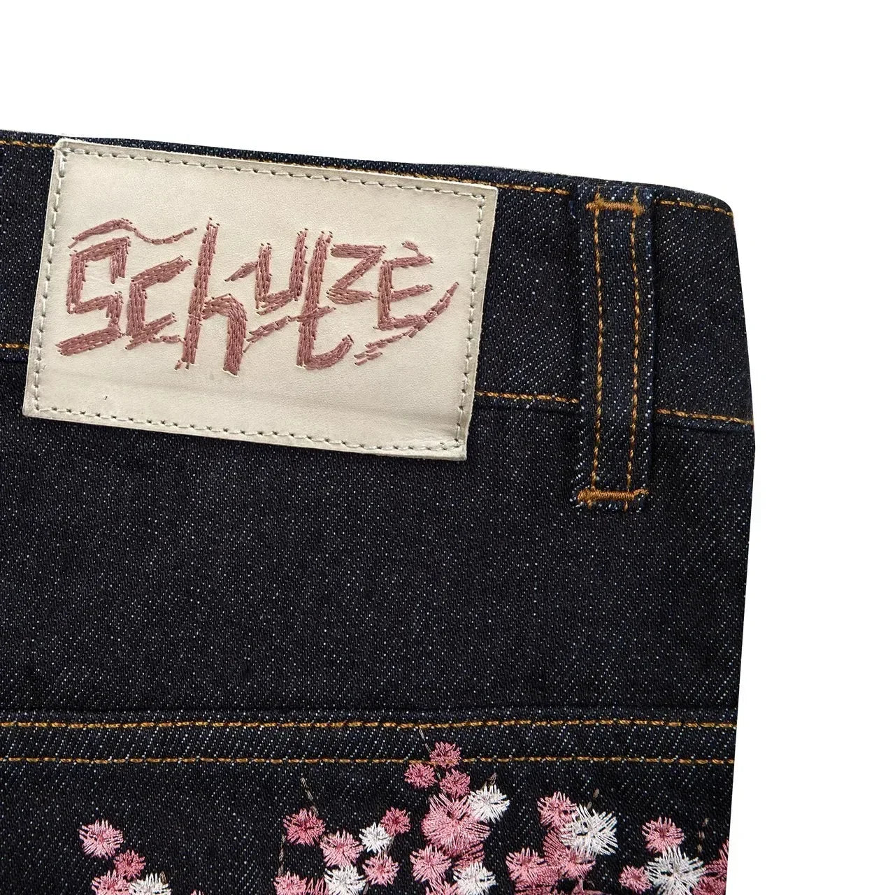 2025 New Y2K Baggy jeans Cherry Blossom Selvedge Embroidery Denim Pants men women denim fabric American Hiphop Streetwear W★★★★