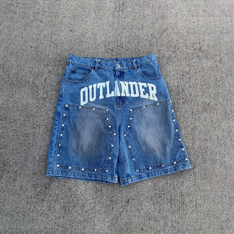 Y2K Vintage Washed Jeans High Quality Letter Printing Versatile Casual Denim Shorts Trend Men Women Hip Hop Fashion Streetwear