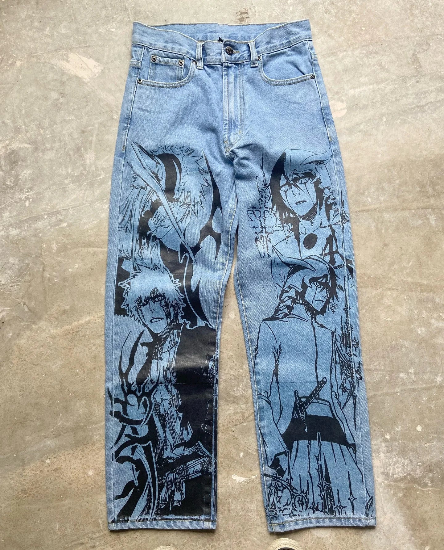 Y2k Anime Baggy Denim Trend Hand Drawn Printed Pattern New Men Women Pants Hip Hop Retro Harajuku Streetwear Unisex Casual Jeans