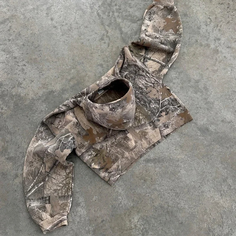 Y2K Hip Hop Retro Hoodie Men Printed Camouflage Pattern Pullover Sweatshirts High Street Streetwear Oversized Unisex Camo Hoodie