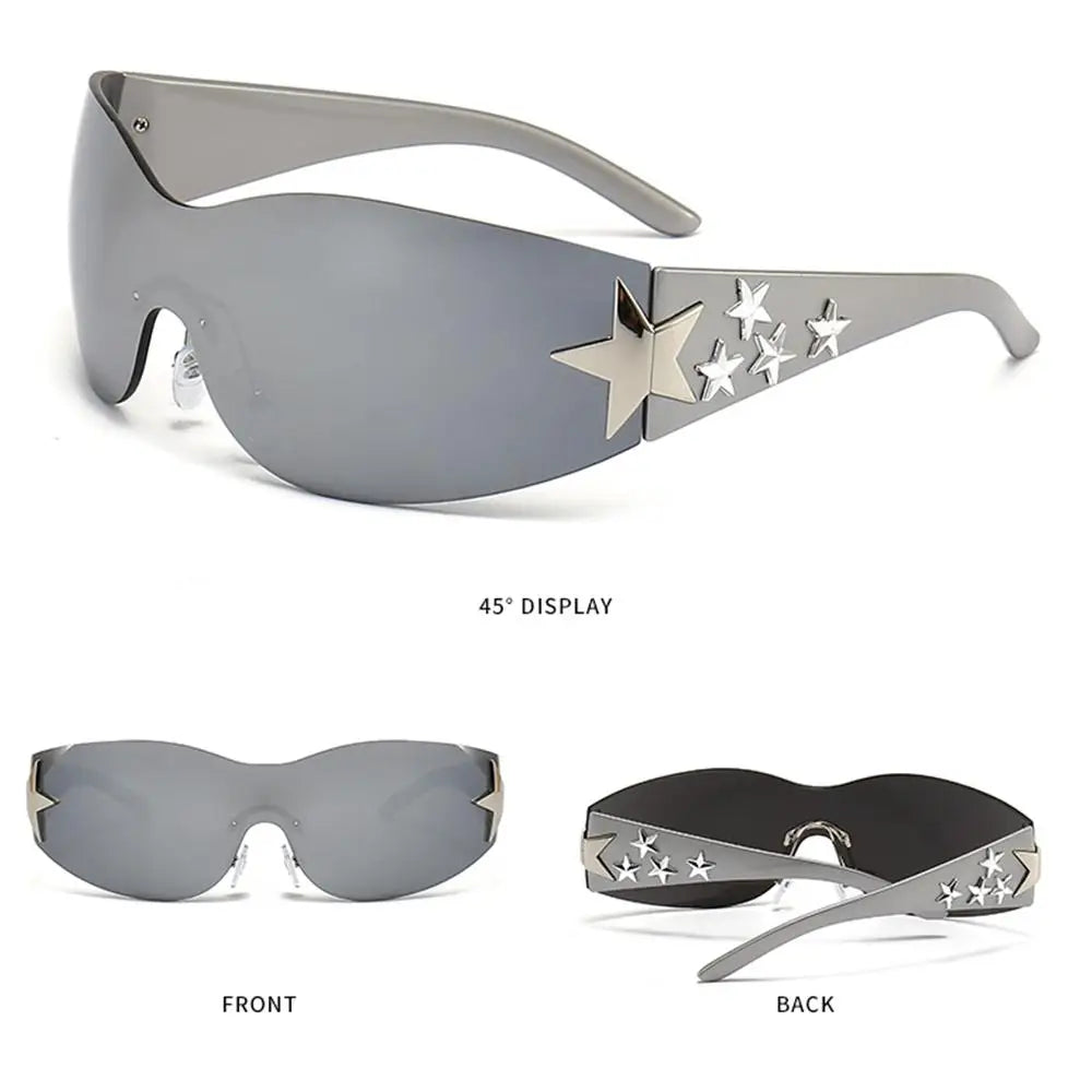 Y2k Star Decor Wrap-Around Sunglasses New Women 2000'S Punk Sun Glasses Brand Designer Eyewear Gogglr Men Sports Eyewear Oculos