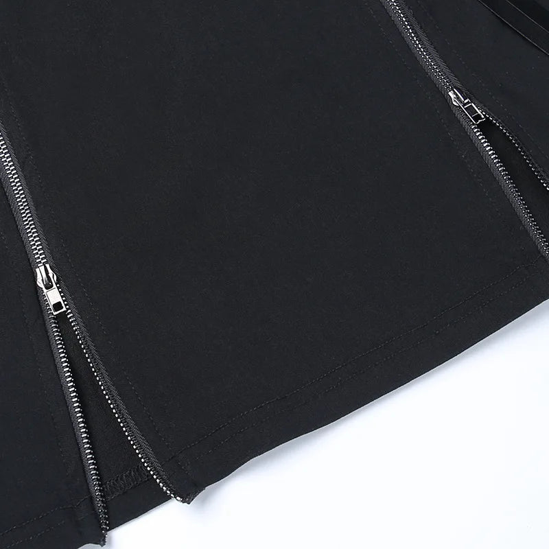 Y2k Skirt Dark Double Zipper Bag Hip Split Gothic Design Tight Skirt Harajuku Black Gothic Bag Hip Skirt Kawaii Vintage