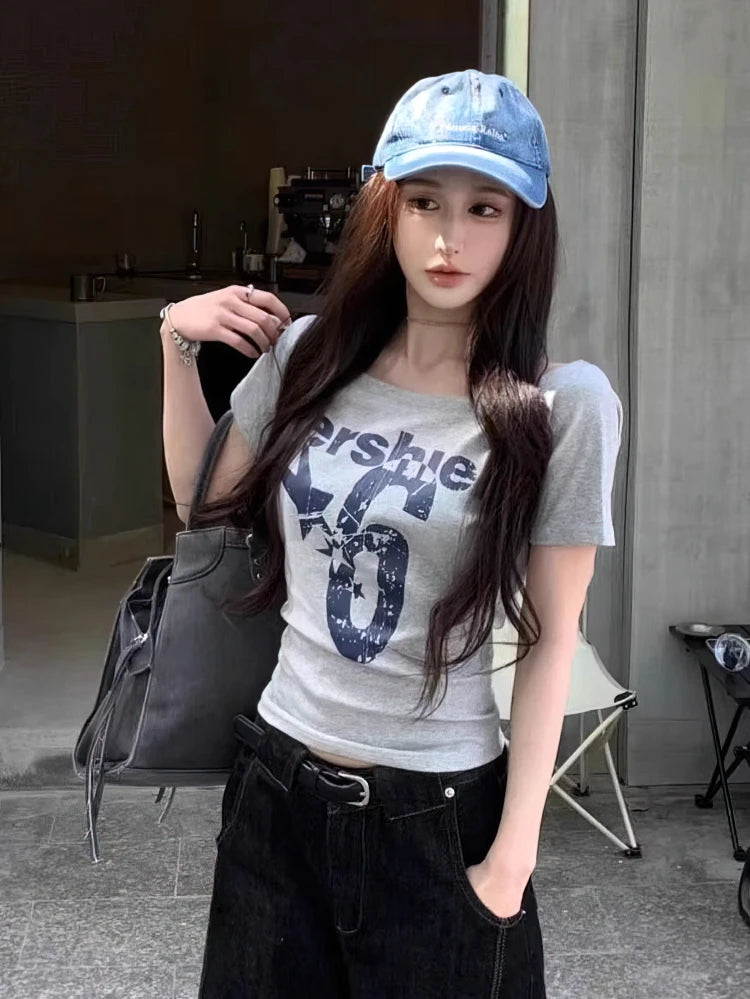 Y2k Sport Summer Off shoulder Top Women Sexy Vintage 2000s