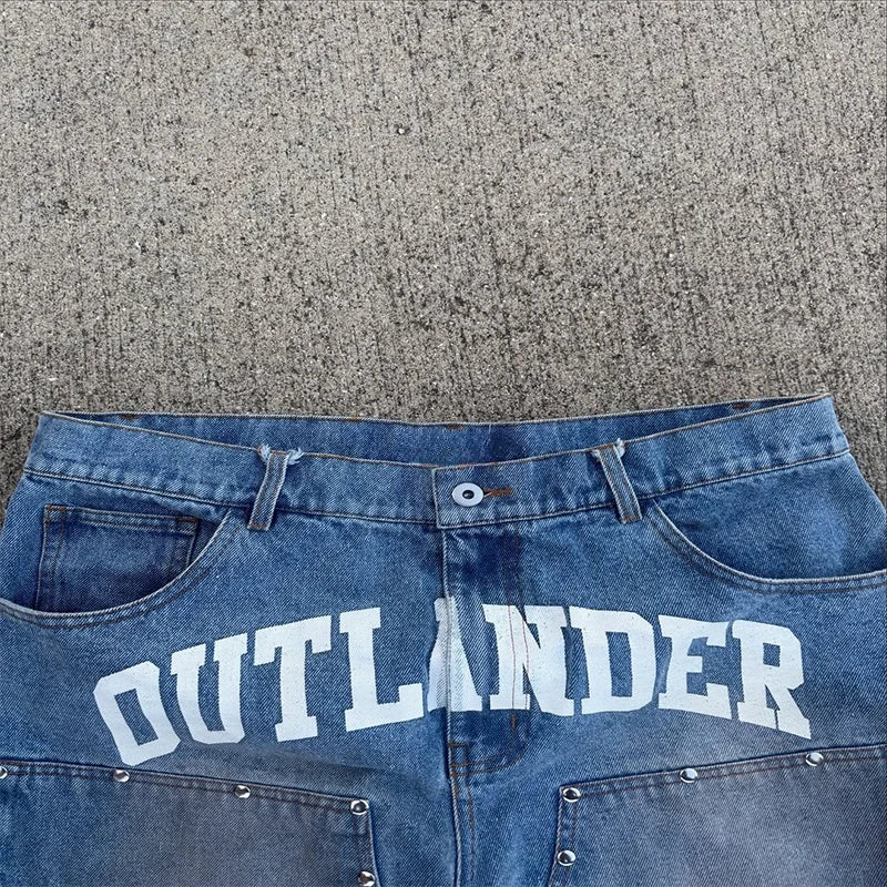 Y2K Vintage Washed Jeans High Quality Letter Printing Versatile Casual Denim Shorts Trend Men Women Hip Hop Fashion Streetwear