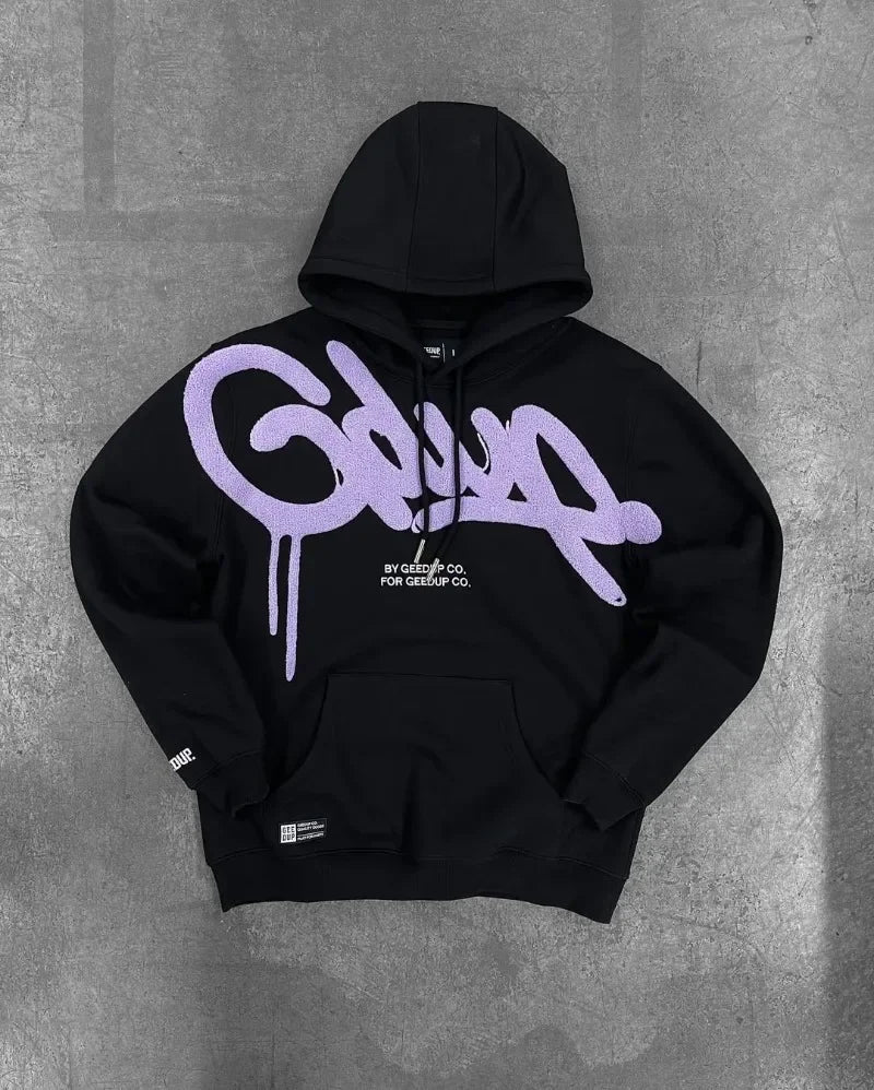 Y2K Style Hoodie with Pearl Details, Gothic Letter Print Zip-Up Hooded Sweatshirt