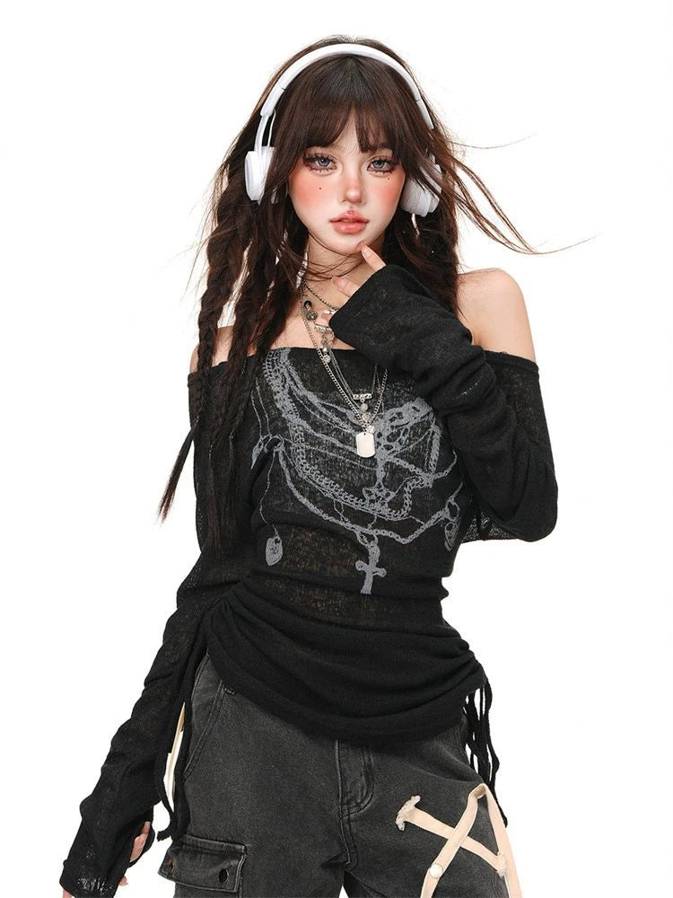 American Hot Girl Sle Long Sve T-irt Women's Slim Fit Me Print Top Summer Cool Feeling Polyester Fiber Casual Wear
