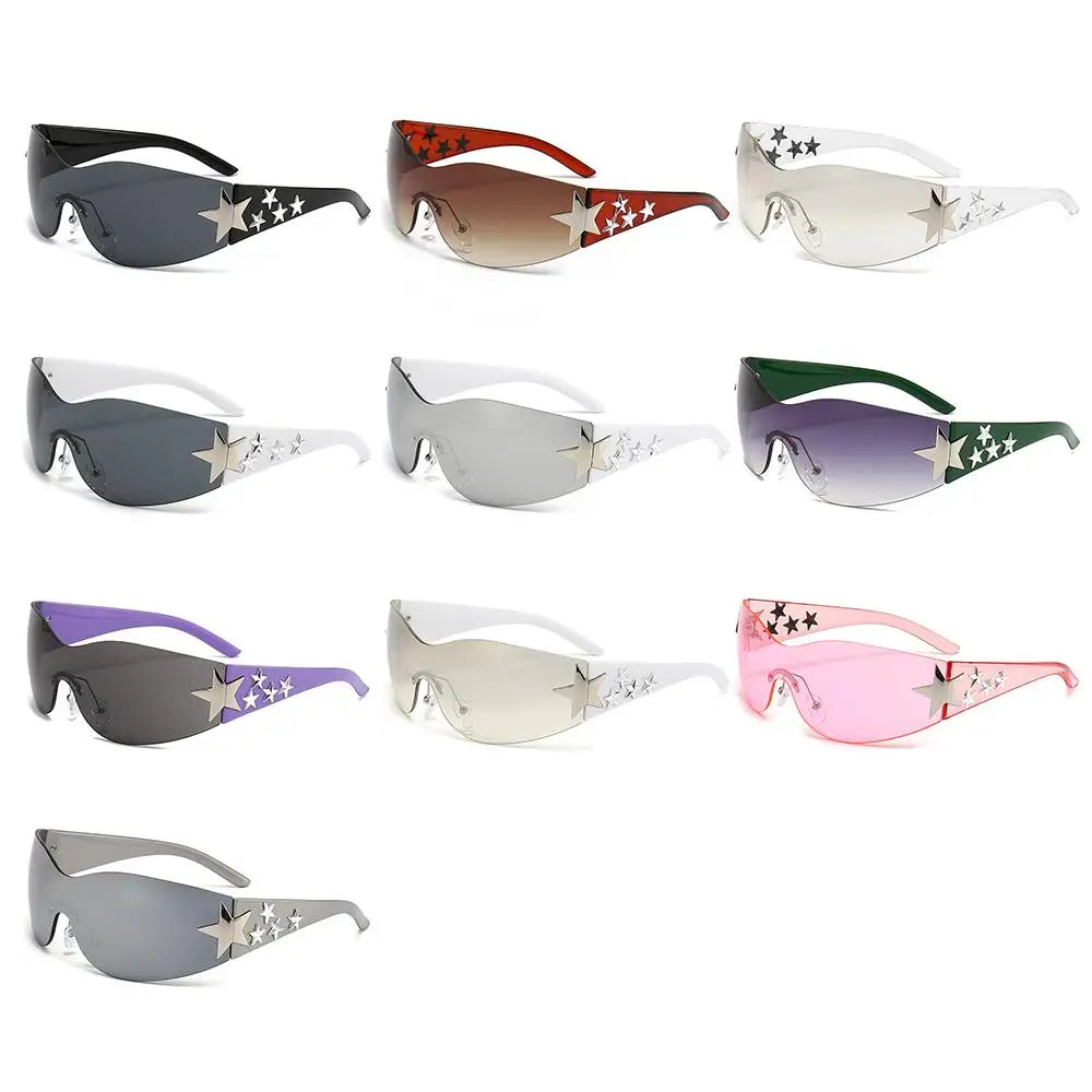 Y2k Star Decor Wrap-Around Sunglasses New Women 2000'S Punk Sun Glasses Brand Designer Eyewear Gogglr Men Sports Eyewear Oculos