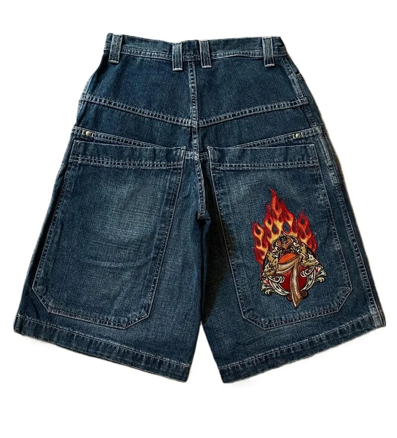 Y2K Baggy Shorts vintage American Streetwear printing Denim Shorts 2000s Hip Hop Men Women Casual Basketball Shorts Streetwear