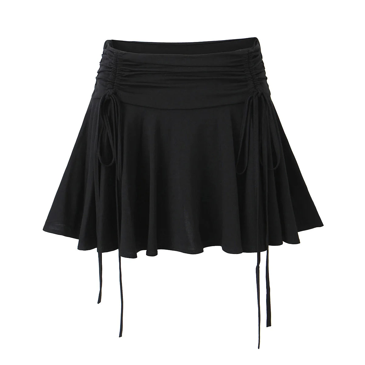2023 Summer Y2K Style Cool Girl Asymmetrical Pleated Mini Skirts Women Rope Lacing Up Bandage Bow Waist Skirts White Black