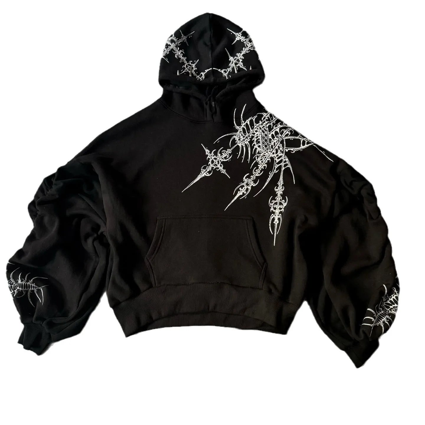 Y2k Round Neck Long Sleeved Hoodie Streetwear Oversized Hip-Hop Vintage Punk Printing Sweatshirt Winter Fall School Oot Outfit