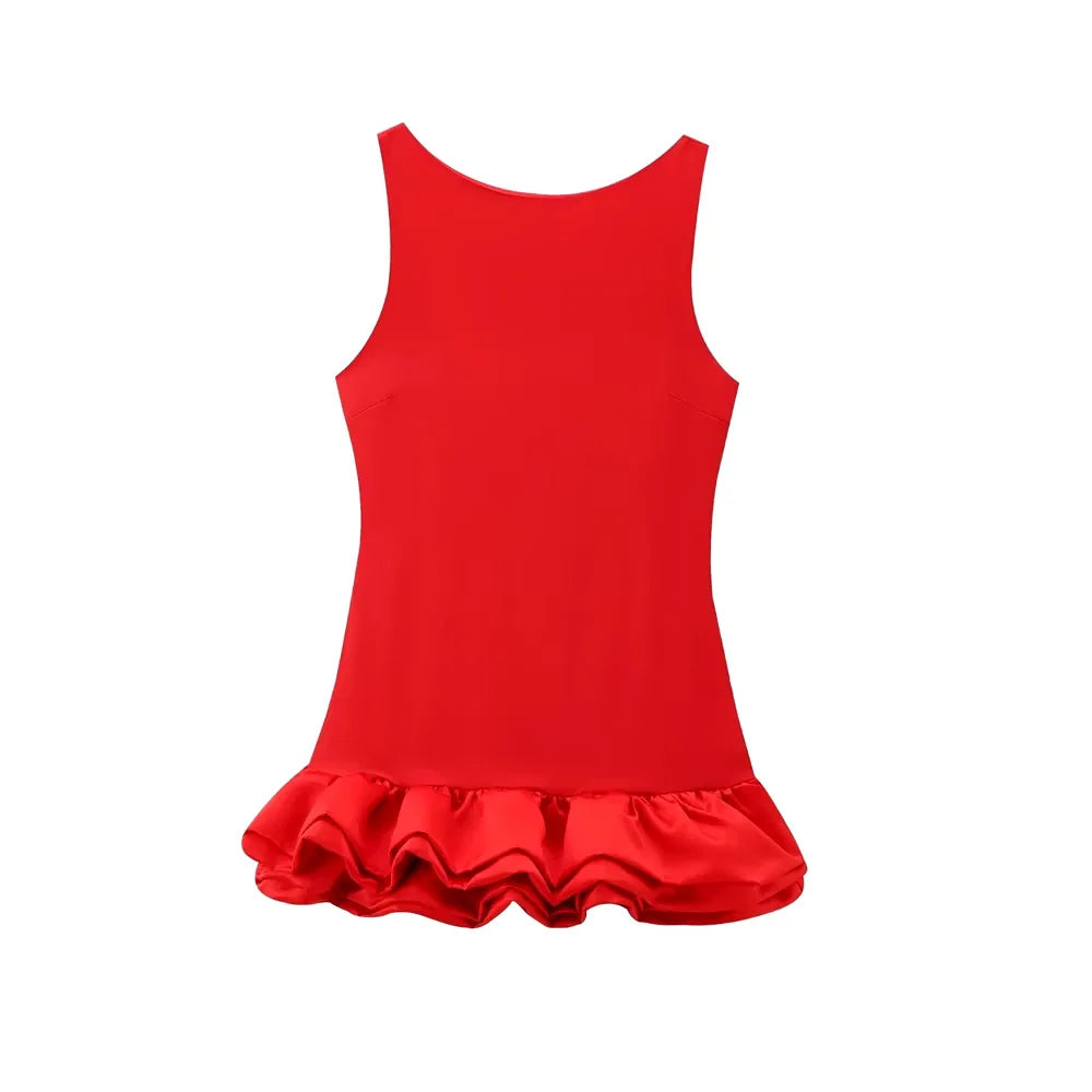 Chic Y2K Sleeveless Backless Mini Dress For Women Elegant Ruffled Hem Folds Short Sundress Holiday Lady Evening Party Vestidos