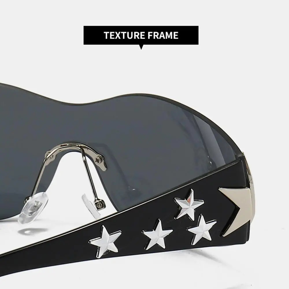 Y2k Star Decor Wrap-Around Sunglasses New Women 2000'S Punk Sun Glasses Brand Designer Eyewear Gogglr Men Sports Eyewear Oculos