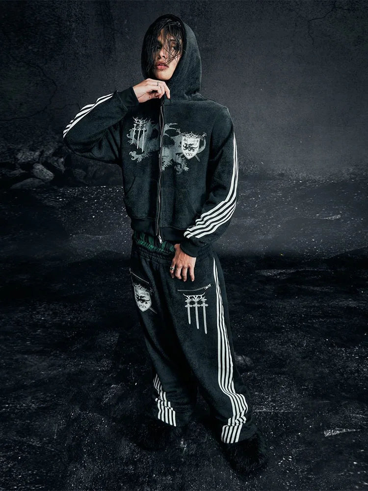 Y2K Gothic Punk Printed Men's and Women's Street Fashion Hooded Sports Shirt Hip Hop Retro Harajuku Loose Zip-up Hoodie 2025 new