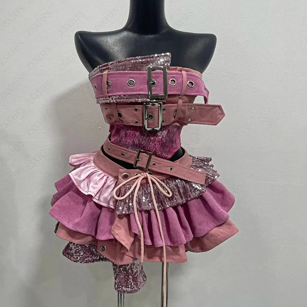 Y2k Skirts Suit 2000s Sexy Party women Clothes  Ultra-Mini Crop Tops Punk Vintage Grunge Hip Hop Sparkling cake skirt Kpop Suits