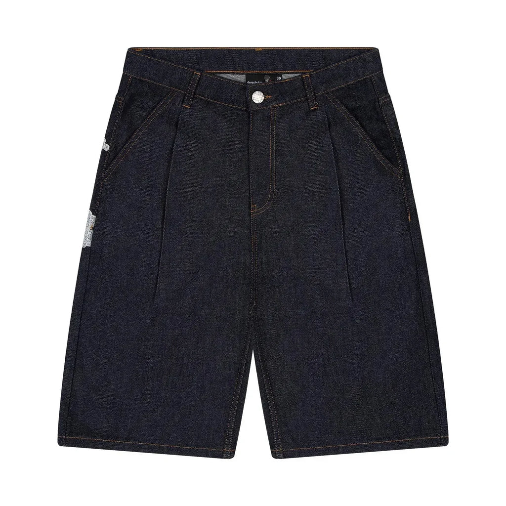 Fashion Cherry Blossom Pocket Embroidery Jeans Shorts Men Women Retro Baggy Black Denim Short Y2k Jorts Hip Hop Streetwear Pants