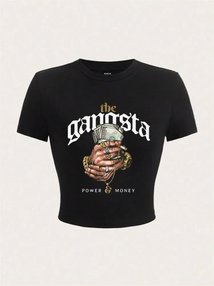 Y2k Money Jewelry Letter Print Cotton Women Crop T-shirts Tee Shirts