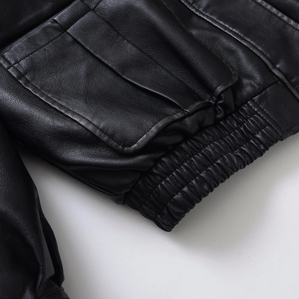 Faux Leather Women Jackets Pu Coats Turn Down Collar Coat Casual Loose Y2k Streetwear Splice Work Jacket Autumn Winter 2025