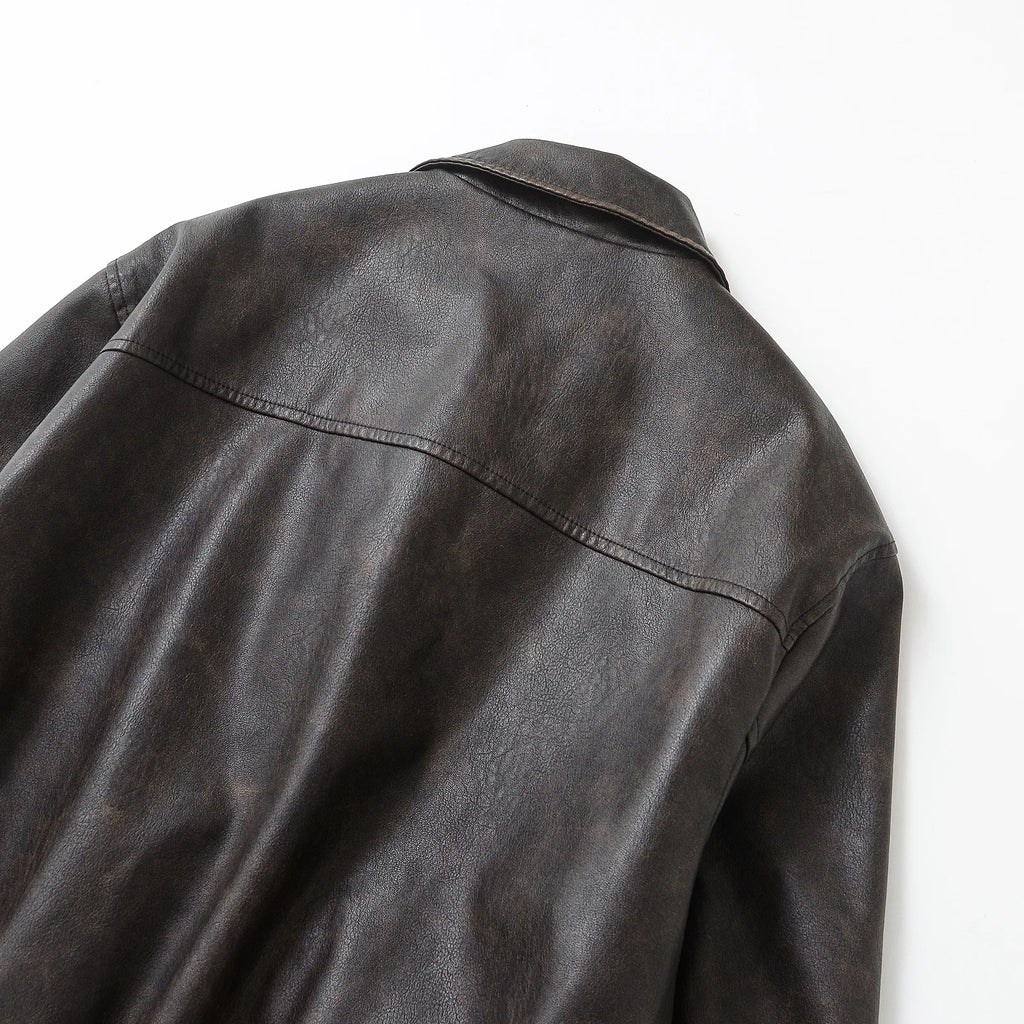 Faux Leather Women Jackets Pu Coats Turn Down Collar Coat Casual Loose Y2k Streetwear Splice Work Jacket Autumn Winter 2025
