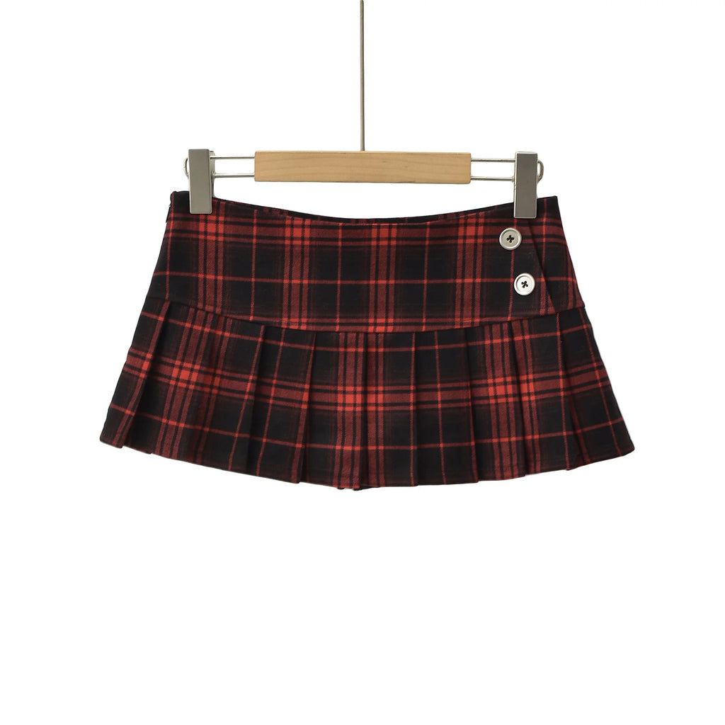 Summer Mini Skirts For Woman Graduation Seaon Red Plaid Skirts Women Y2k Skirts Vintage Clothes Pleated Skirts Preppy Style