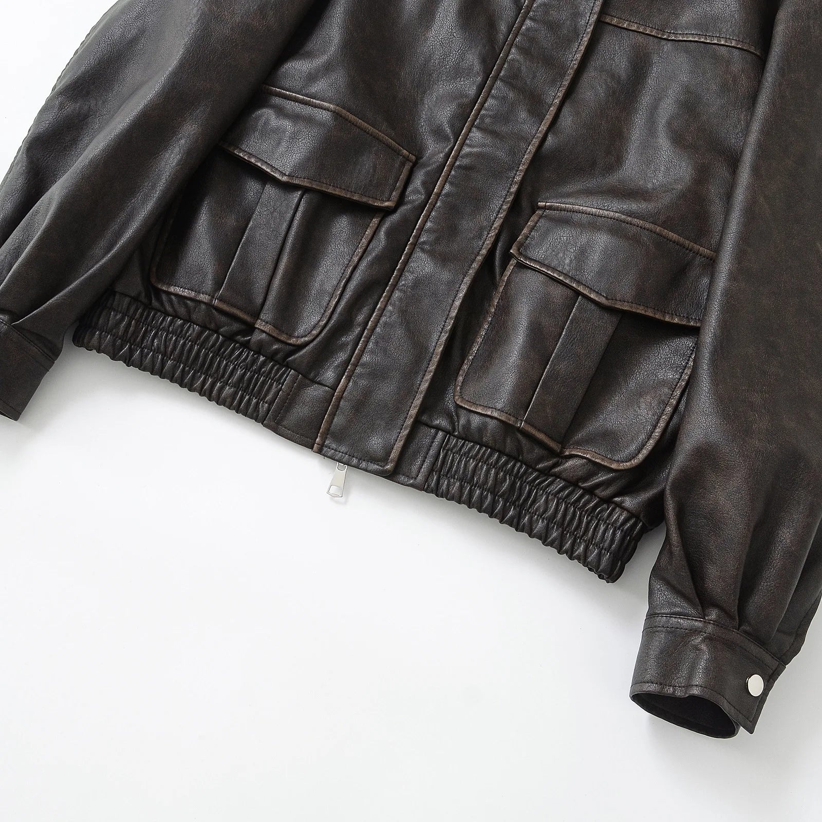 Faux Leather Women Jackets Pu Coats Turn Down Collar Coat Casual Loose Y2k Streetwear Splice Work Jacket Autumn Winter 2025