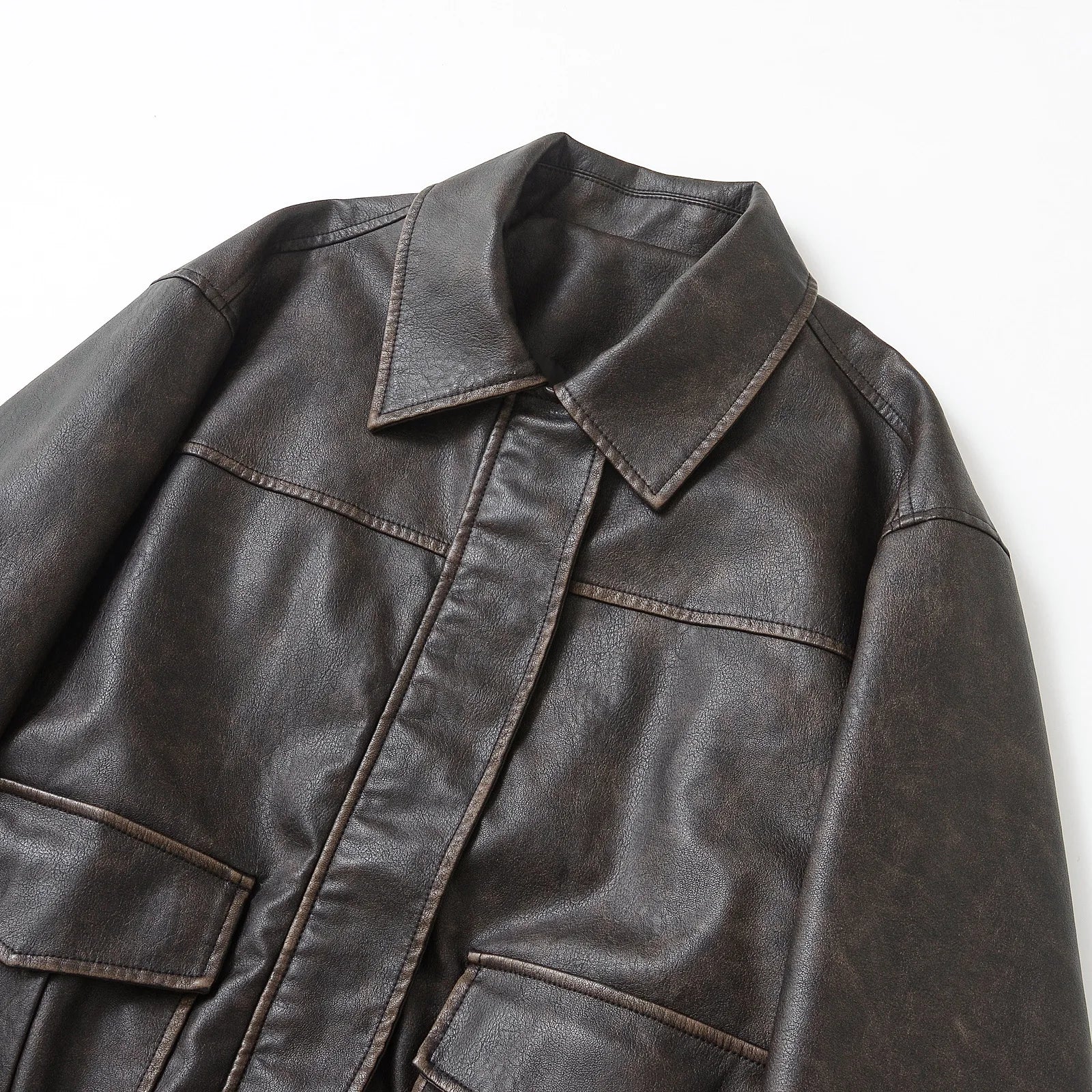 Faux Leather Women Jackets Pu Coats Turn Down Collar Coat Casual Loose Y2k Streetwear Splice Work Jacket Autumn Winter 2025