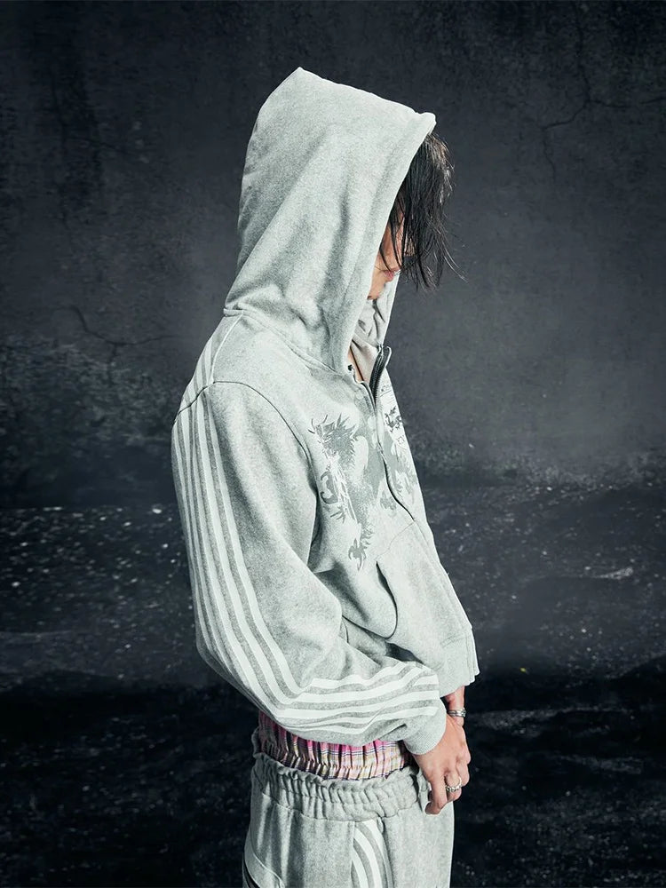 Y2K Gothic Punk Printed Men's and Women's Street Fashion Hooded Sports Shirt Hip Hop Retro Harajuku Loose Zip-up Hoodie 2025 new