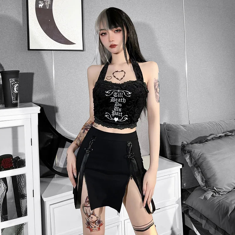Y2k Skirt Dark Double Zipper Bag Hip Split Gothic Design Tight Skirt Harajuku Black Gothic Bag Hip Skirt Kawaii Vintage