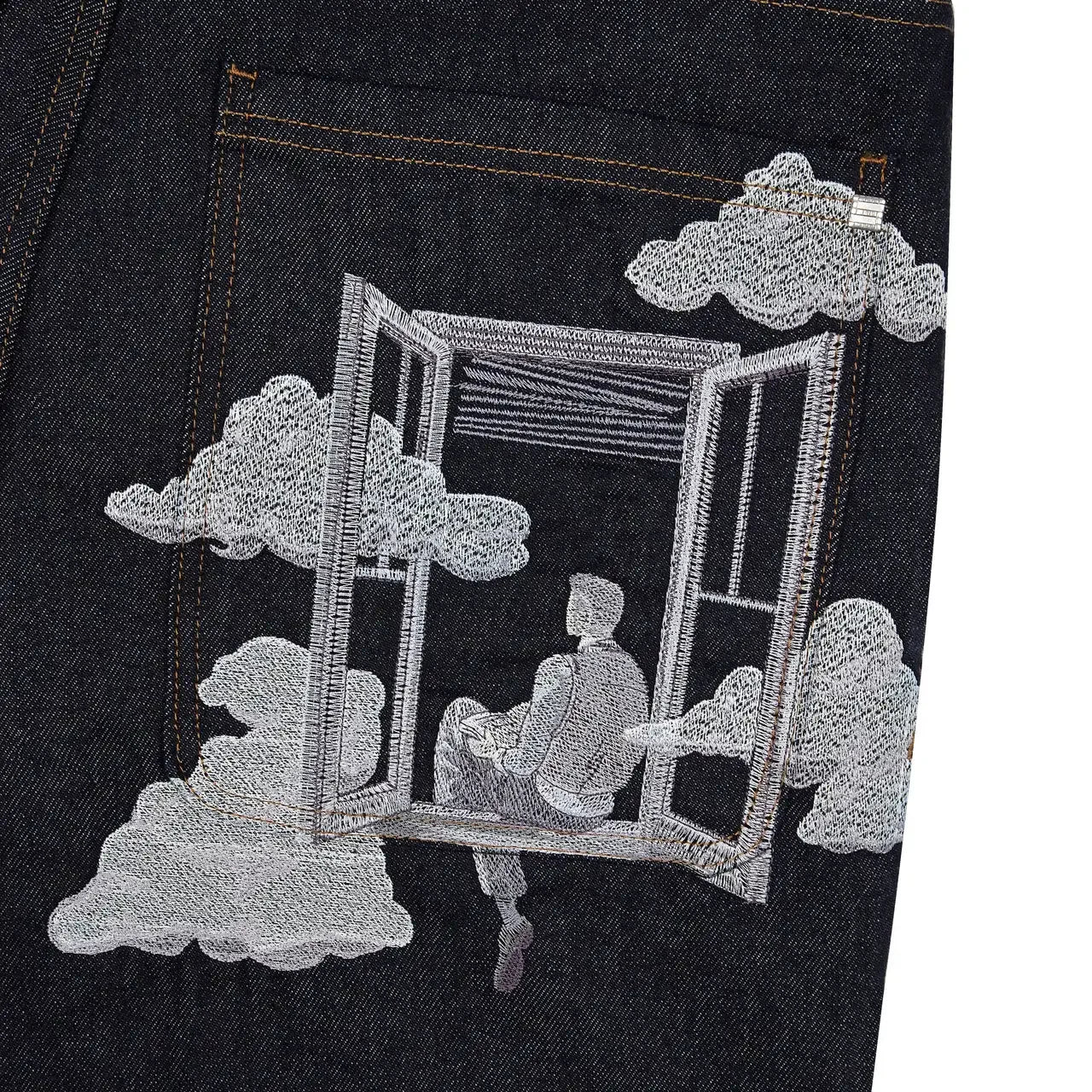 Fashion Cherry Blossom Pocket Embroidery Jeans Shorts Men Women Retro Baggy Black Denim Short Y2k Jorts Hip Hop Streetwear Pants