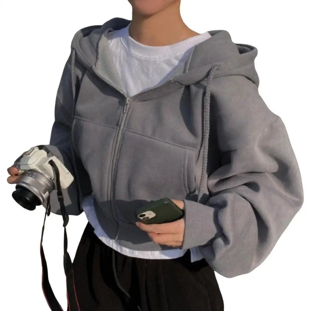 Y2K Zip Up Hoodies Harajuku Oversized Women Short Hoodie Coat Casual Hood Sweatshirt Women Crop Tops Female Loose Jackets Coat