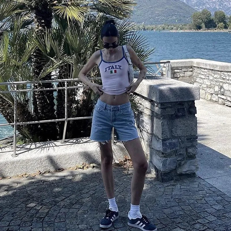 Y2k Clothes Aesthetic ITALY Letter Women Baby Tee