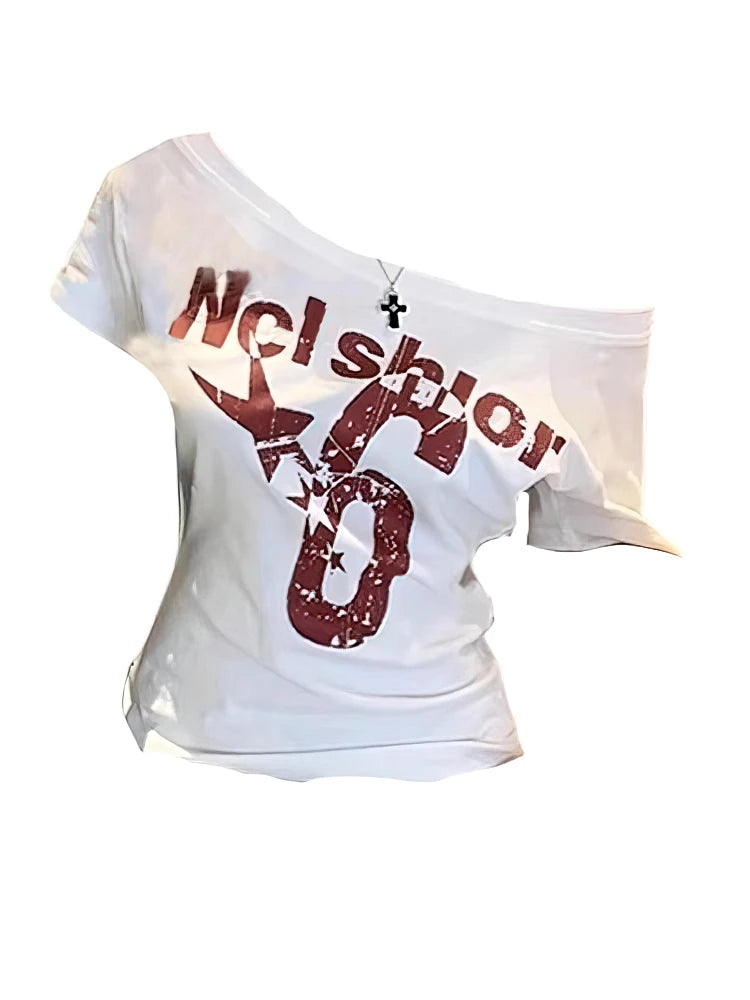 Y2k Sport Summer Off shoulder Top Women Sexy Vintage 2000s