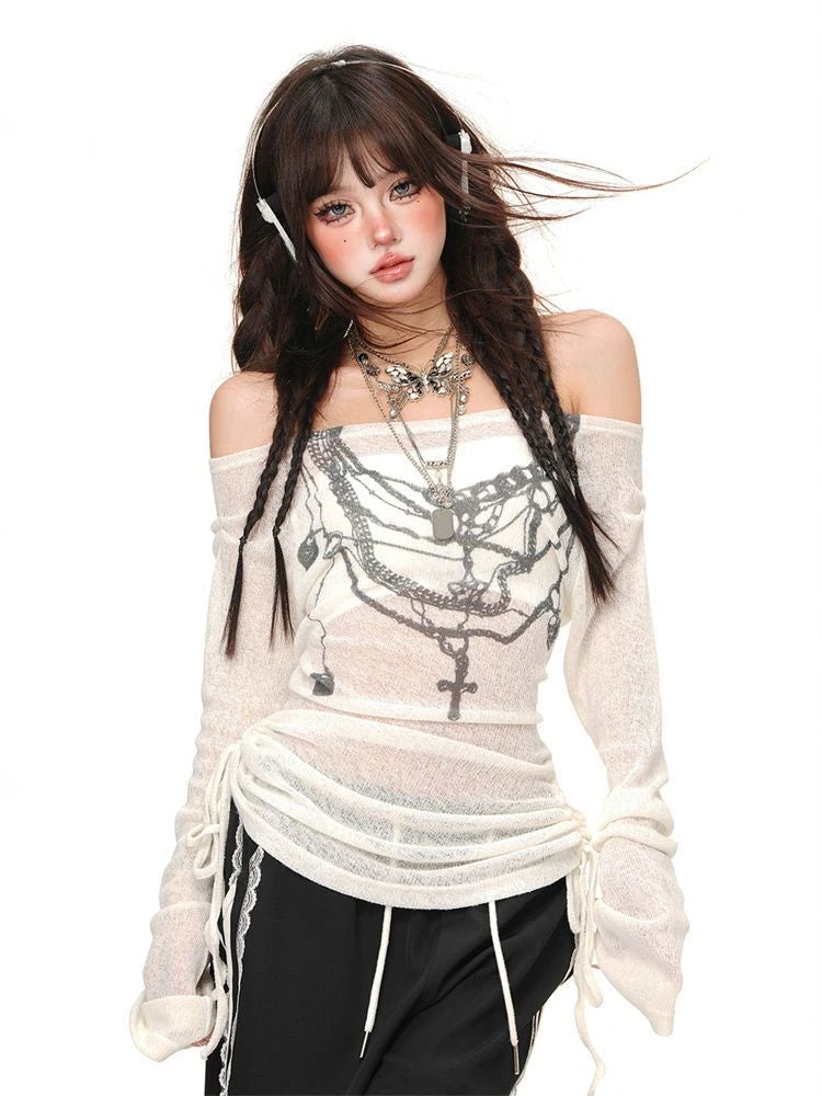 American Hot Girl Sle Long Sve T-irt Women's Slim Fit Me Print Top Summer Cool Feeling Polyester Fiber Casual Wear