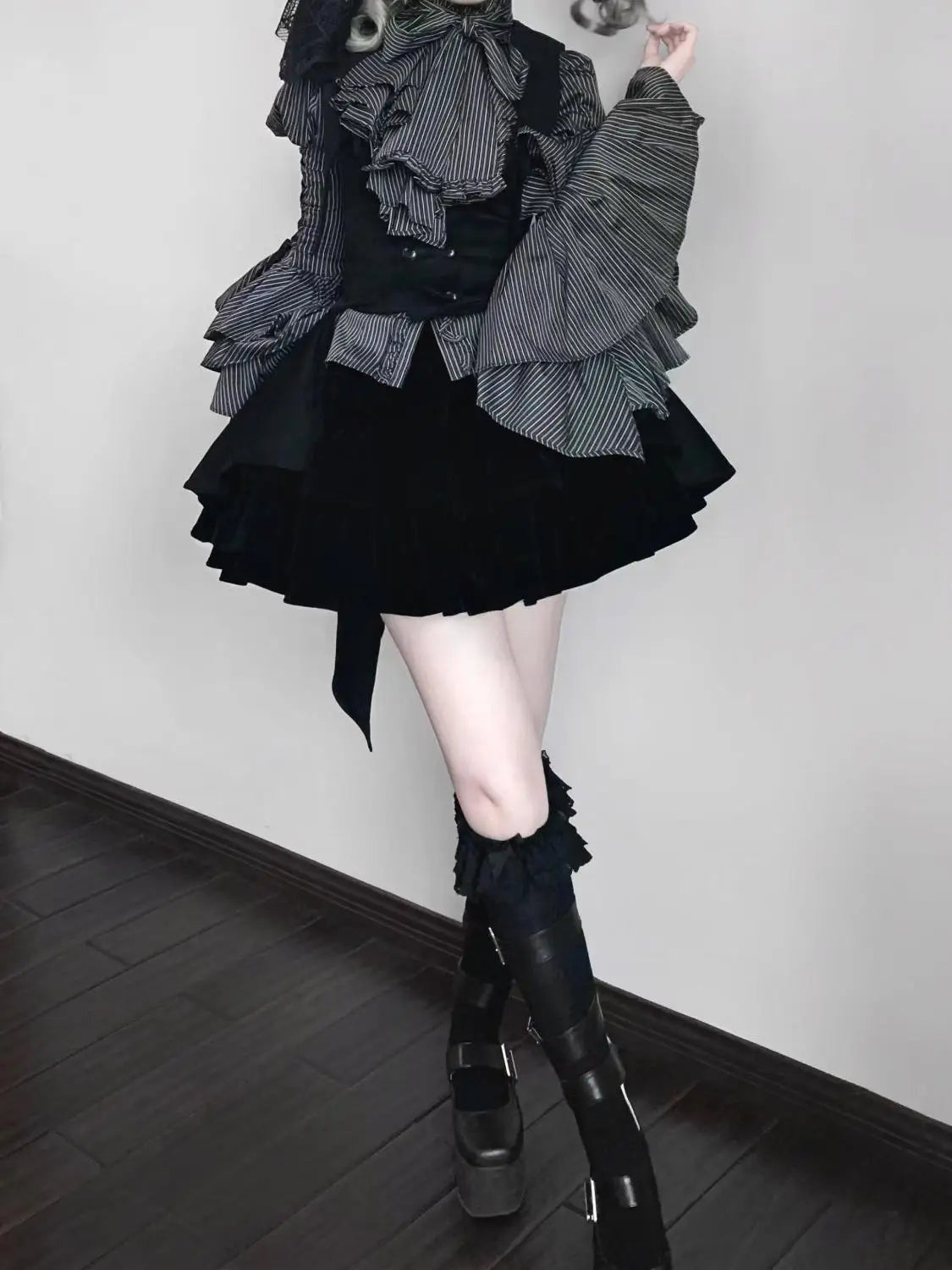 Women Y2k Aesthetic Lolita Style Bow Dress Shorts Set Japanese Gothic Lace Flare Sleeve Button Shirt Dress Punk Party Mini Dress