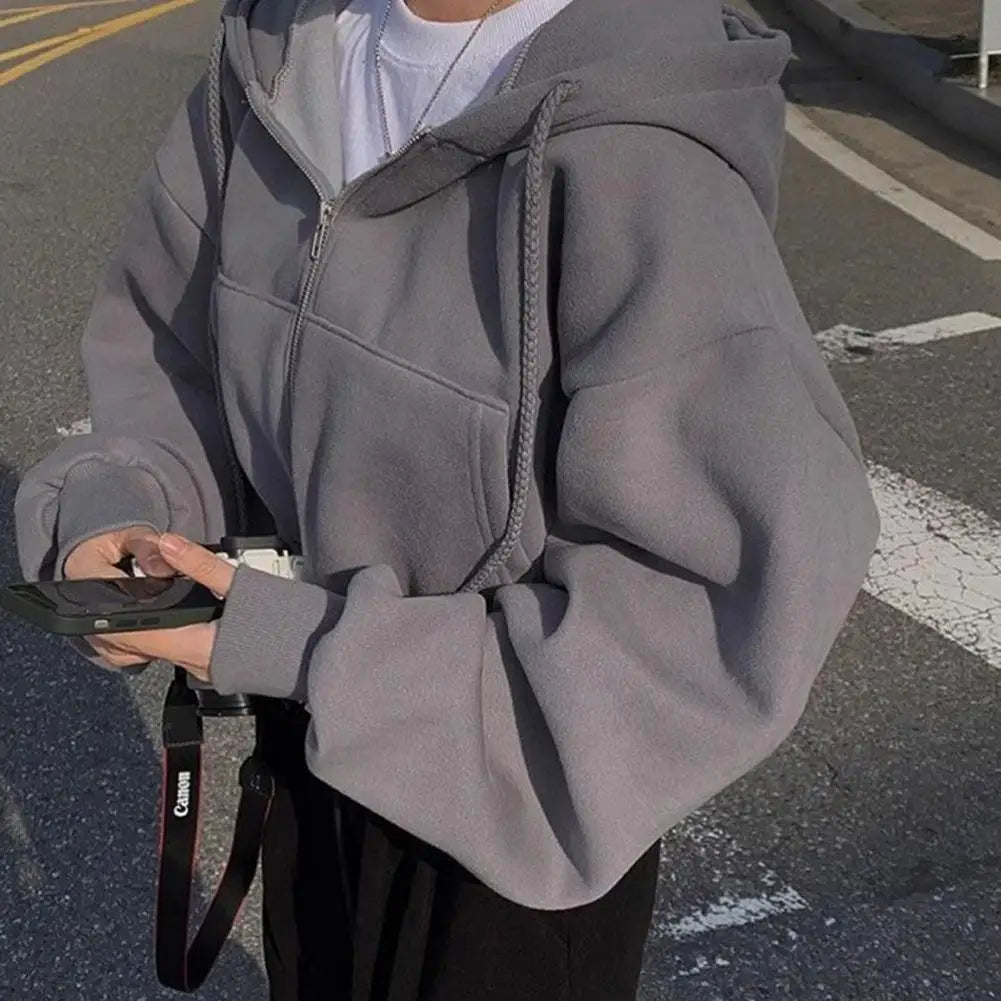 Y2K Zip Up Hoodies Harajuku Oversized Women Short Hoodie Coat Casual Hood Sweatshirt Women Crop Tops Female Loose Jackets Coat