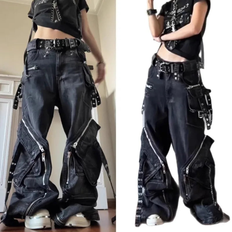 Denim Y2K Aesthetics Pants Baggy Punk Style Jeans Wide Fit Harajuku Y2K 2000s Vintage Autumn Winter Fashion For Women Pants New